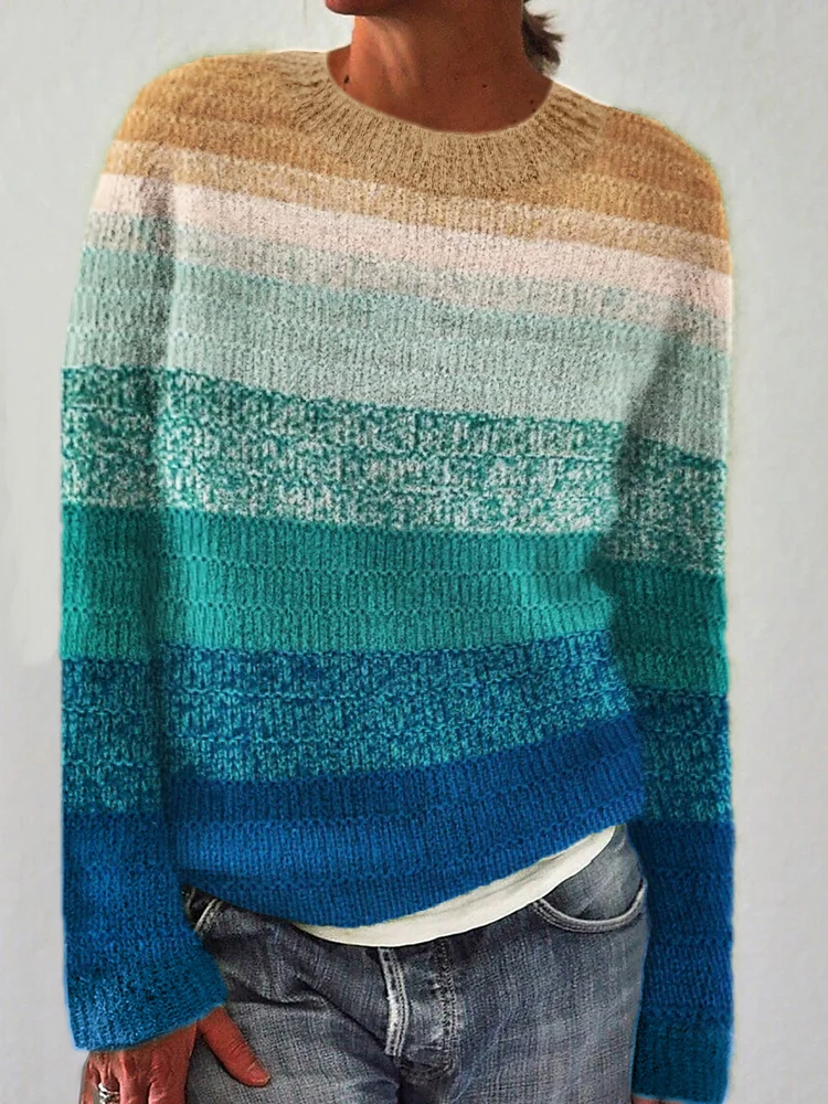 Beach Inspired Vintage Striped Knit Cozy Sweater