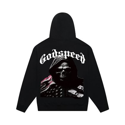 GODSPEED Hoodie Black – Floral Skull Oversized Streetwear