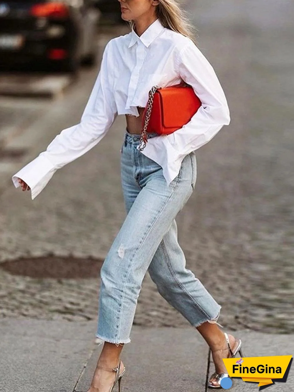 Ultra Short Solid Color Long Sleeve Shirt P16097