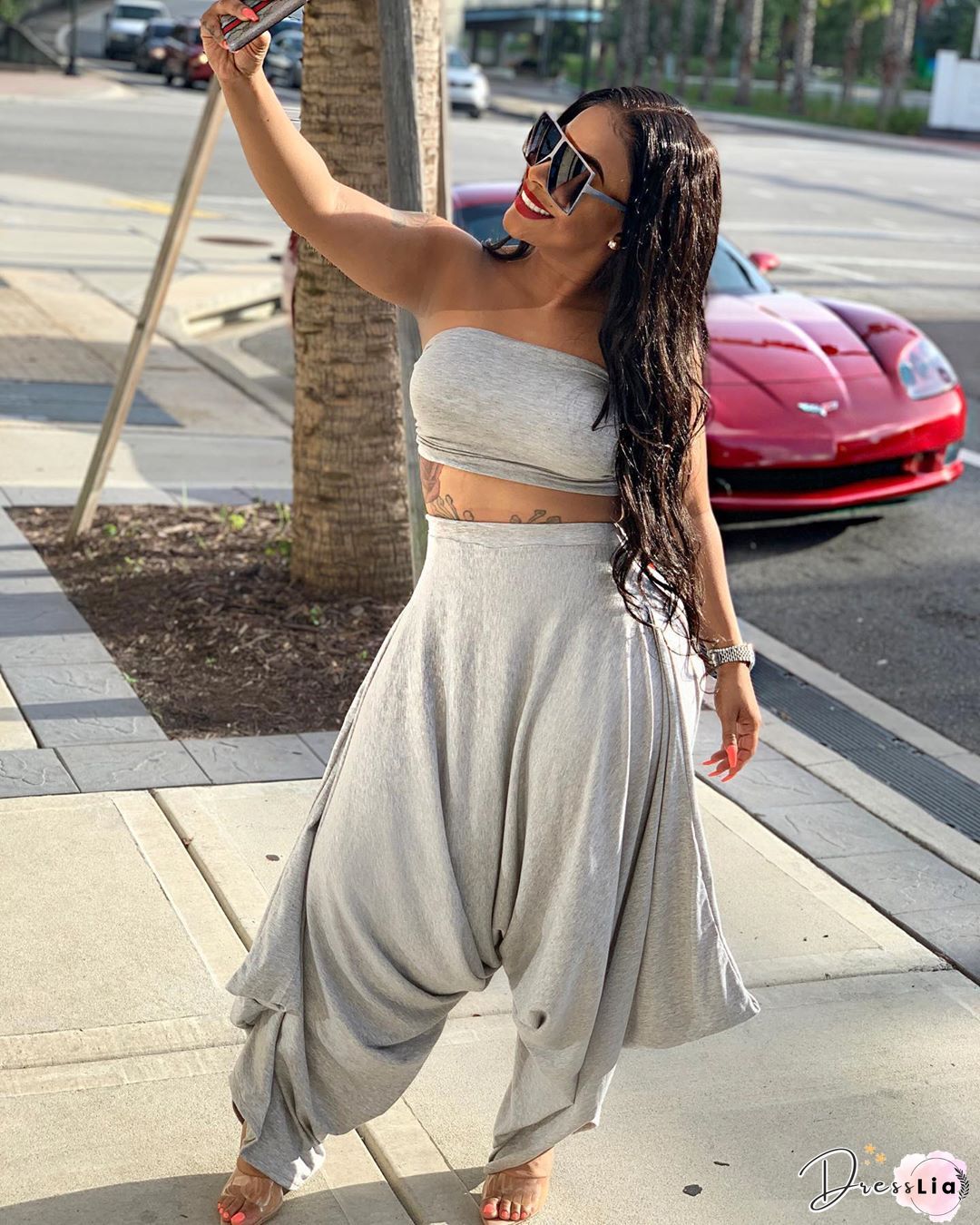 Backless Crop Top & Bootcut Pants Set