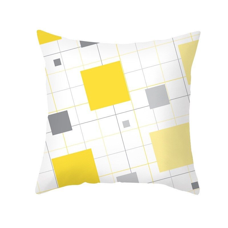 Yellow Geometric Cotton Linen Cushion Cover 45X45 Gray Striped Decorative Pillowcase Blue Plaid Sofa Cushions Nordic Home Decor