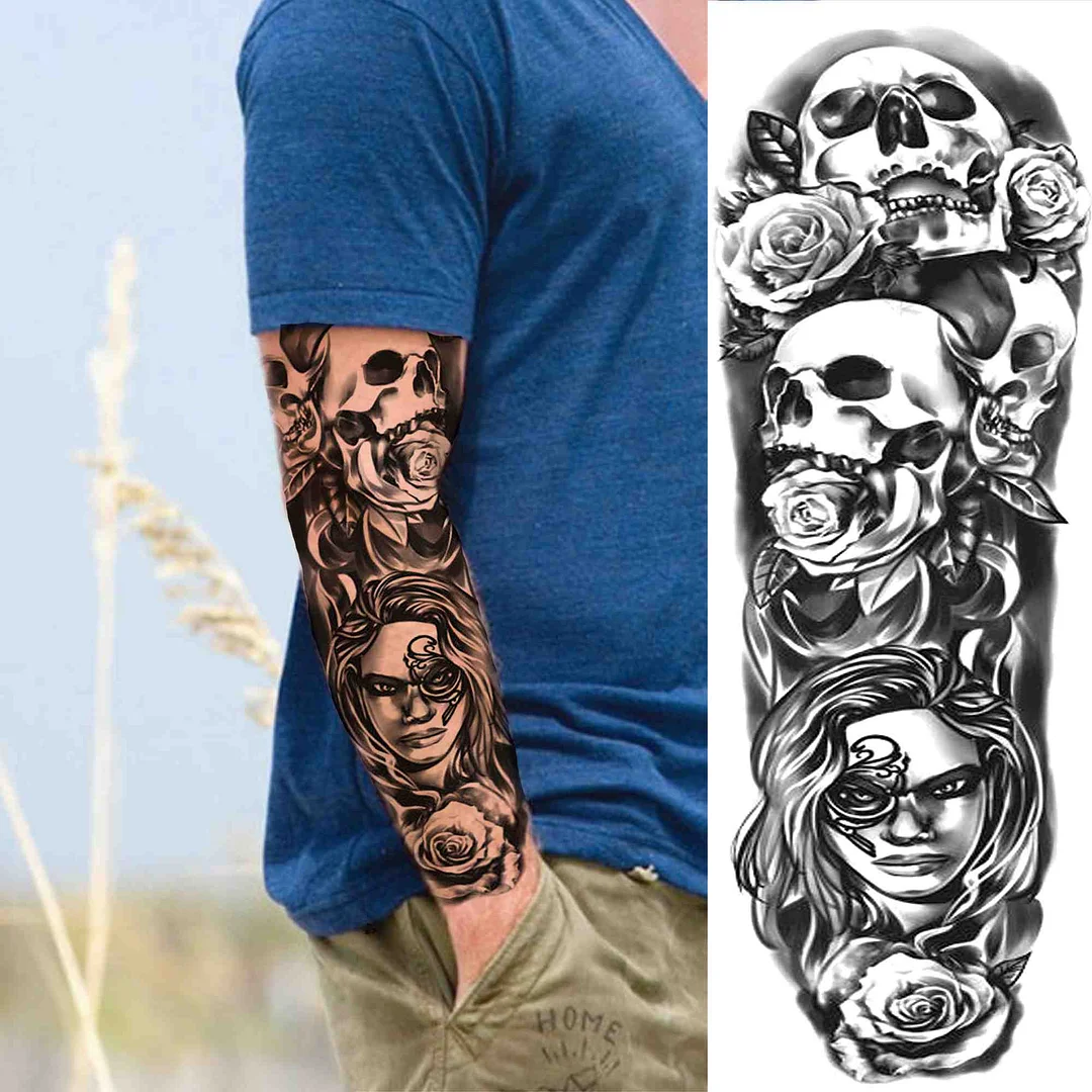 Sexy Wolf Full Flower Arm Temporary Tattoo Stickers For Men Body Art Sleeve Tattoo Decals Girl Women Waterproof Tatoo Fox Legs
