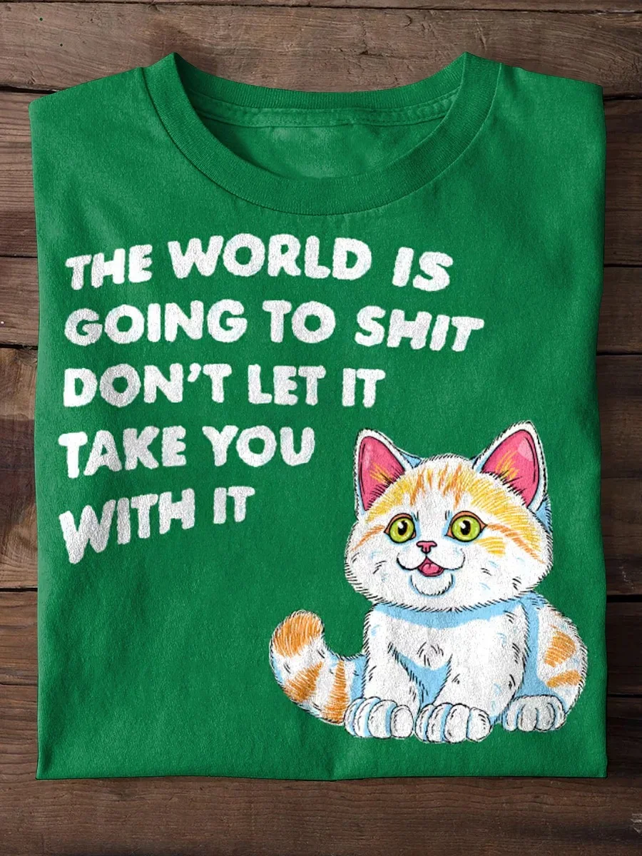 Eagerlys The World Is Going To Shit Funny Art Print Casaul Short Sleeve T-shirt Eagerlys