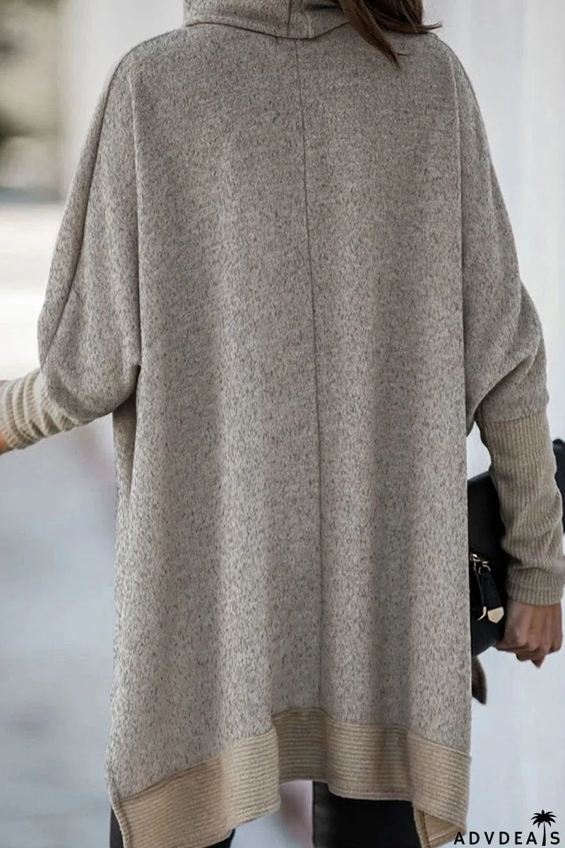 Casual Solid Patchwork Turtleneck Tops