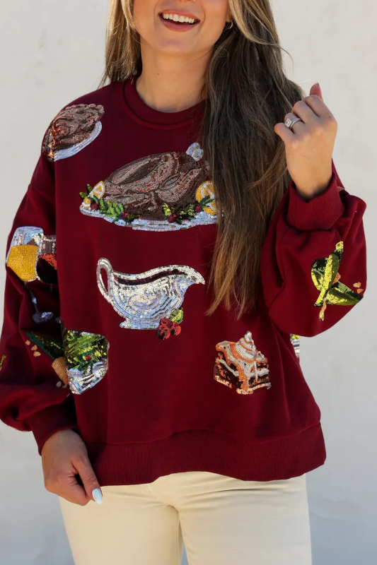 Thankful & Blessed Slouchy Sweatshirt with Gold Glitter Print