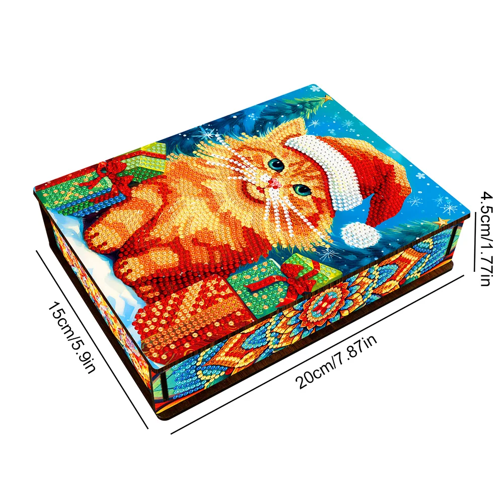 DIY Xmas Cat Diamond Painting Jewelry Storage Box DIY Special Shaped Drill Case