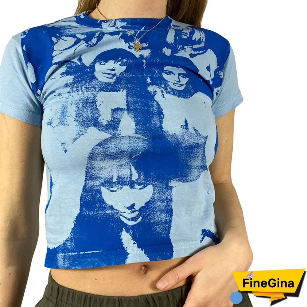 Gothic Portrait Print T-shirt Aesthetic Short Sleevle Sweats Tees Harajuku Streetwear White Crop Top Women Clothes