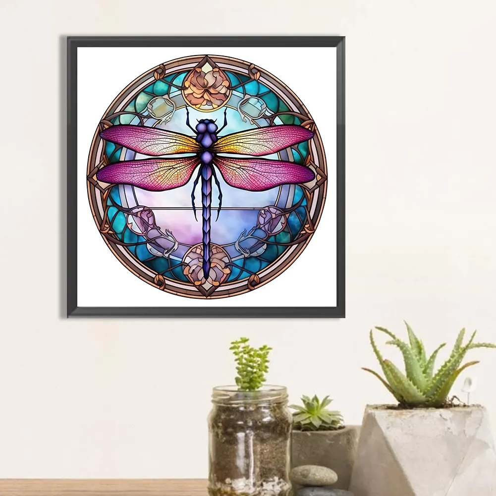 Diamond Painting - Full Round Drill - Stained Glass Dragonfly(30*30cm)