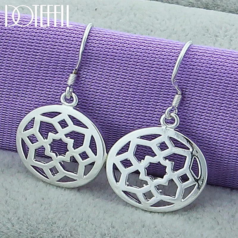 DOTEFFIL 925 Sterling Silver Round Flowers Drop Earrings For Woman Jewelry