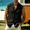 Men's Linen Sleeveless Shirt Vest Casual Summer Wear Lightweight Breathable Button Down Top by Inlyline