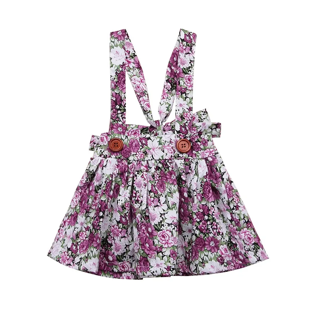 2018 Brand New Pretty Toddler Infant Kid Baby Girl Floral Overall Skirt Party Princess Bib Strap Skirt Clothes Outfits 0-4T