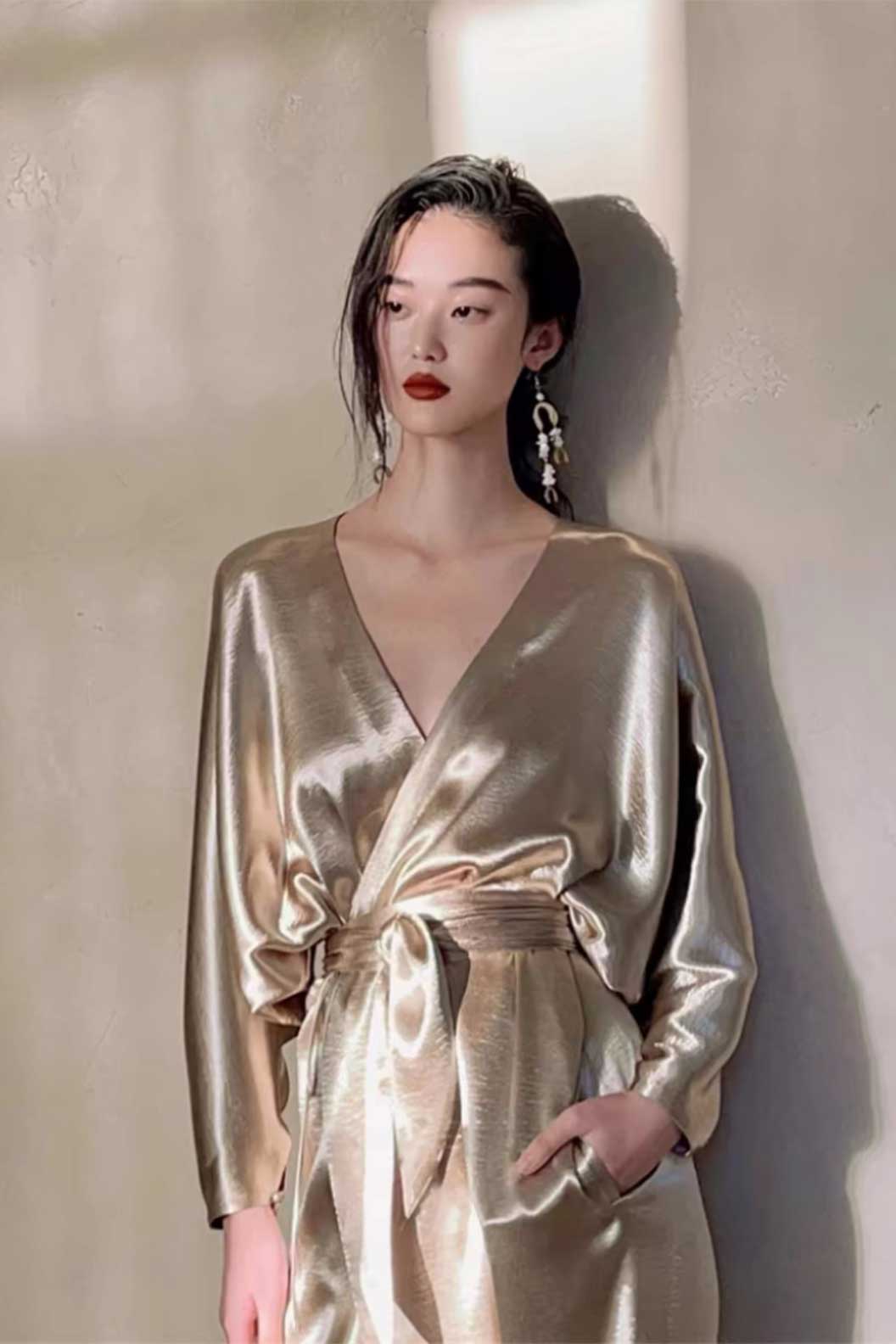 Kimono Robe Gold One-piece Design for All-season  Kimono - きょうと ぎおん まつり Stupa Stones