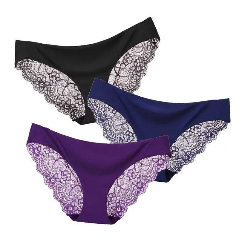 Billionm Women's Sexy Lace Panties Seamless Underwear Leopard Ice Silk for Girl Bikini Cotton Crotch Transparent Lingerie