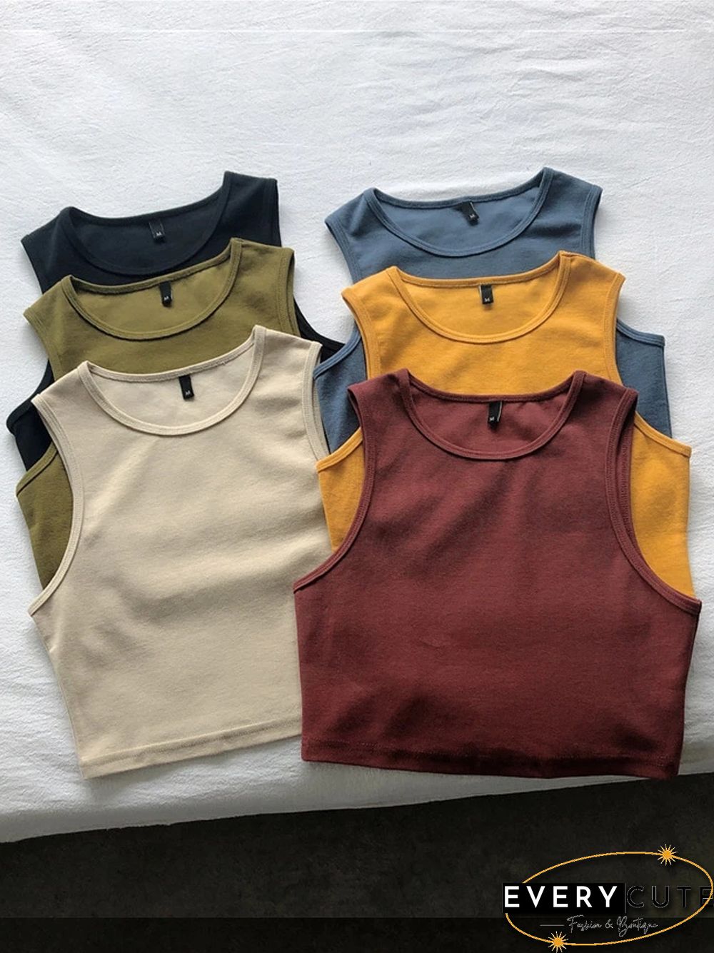 Summer New Ladies Retro Crop Top High Waist Slimming Stretch Slim Short Sleeveless Bottoming Top