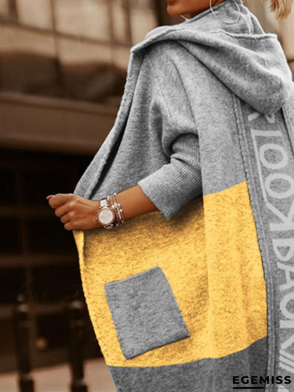 Color-block Hooded Casual Long Cardigan Sweater | EGEMISS