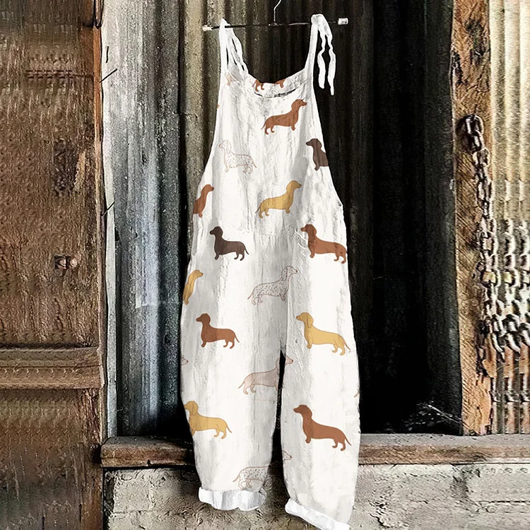 Cut Dog Graphic Print Loose Jumpsuit