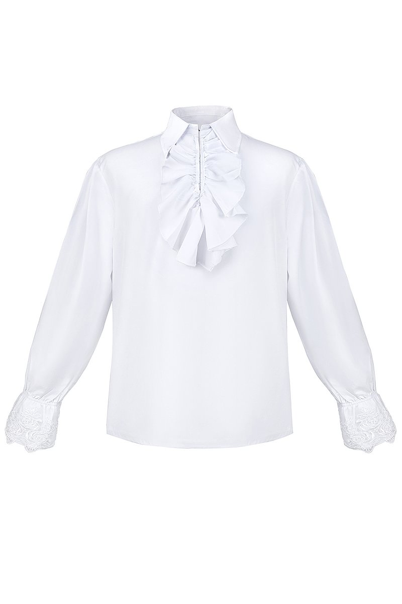 Medieval White Retro Punk Ruffle Long Sleeve Casual Blouses