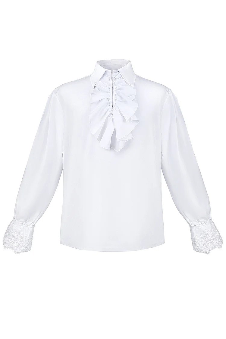 Medieval White Retro Punk Ruffle Long Sleeve Casual Blouses