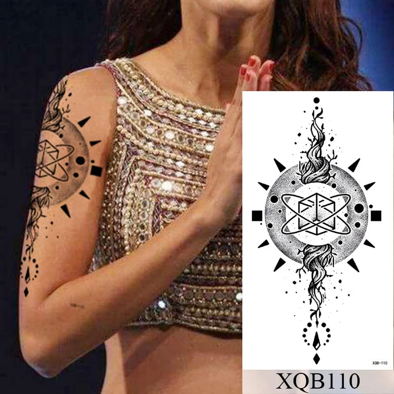 Waterproof Temporary Tattoo Sticker Moon Sea Mermaid Flash Tattoos Flowers Skull Dragon Body Art Arm Fake Tatoo Women Men