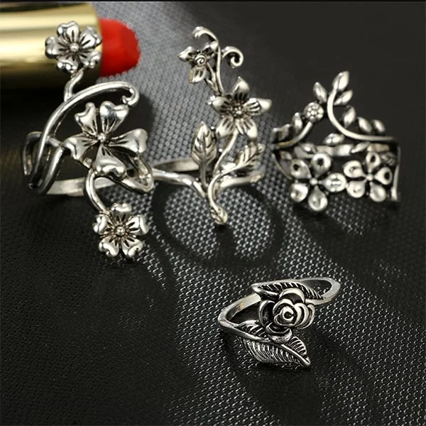 🔥Last Day 75% OFF🎁4Pc Vintage Flower Ring Set