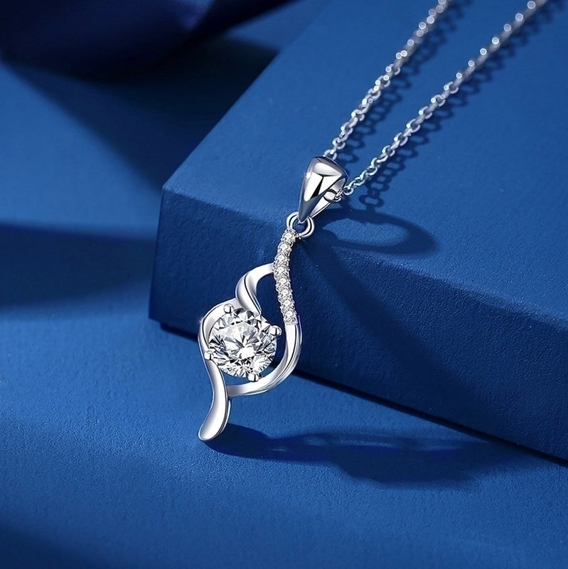 925 Sterling Silver Moissanite GRA Plating Inlay Geometric Solid Color Pendant Necklace