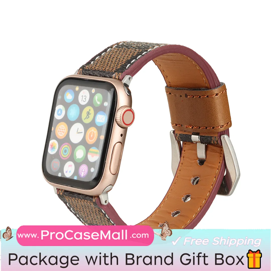 LV Genuine Leather Monogram Canvas Apple Watch Strap Checkerboard Canvas