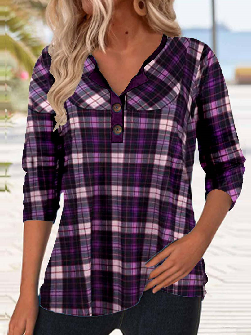 Women Long Sleeve V-neck Graphic Floral Printed Top