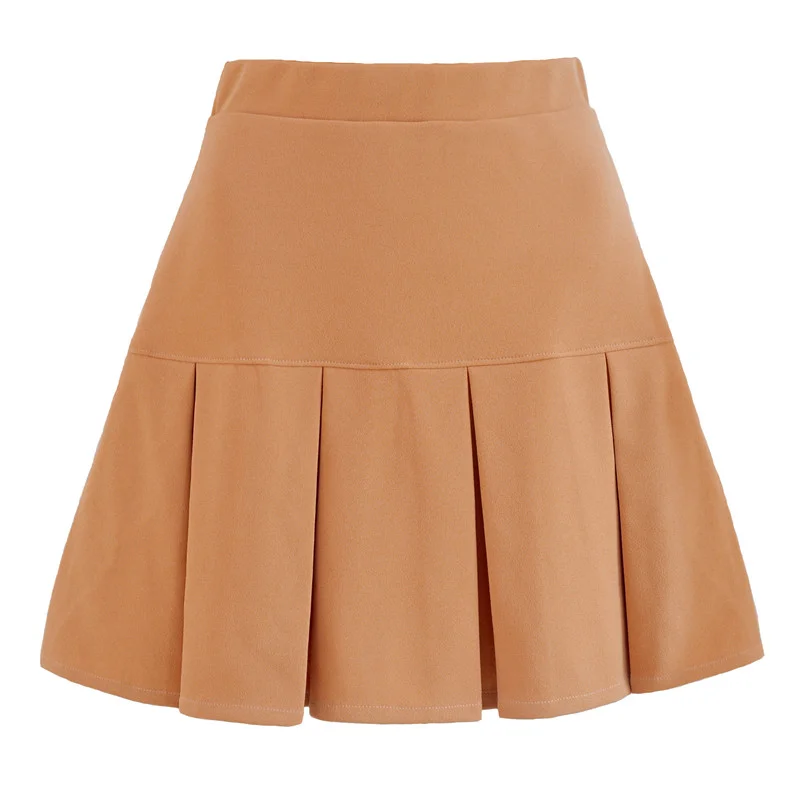 Women High Waist Pleated Skirts Slimming Fall Spring Summer Bottoms Clothes Solid Casual Sweet Ladies Sweet A-Line Mini Skirt