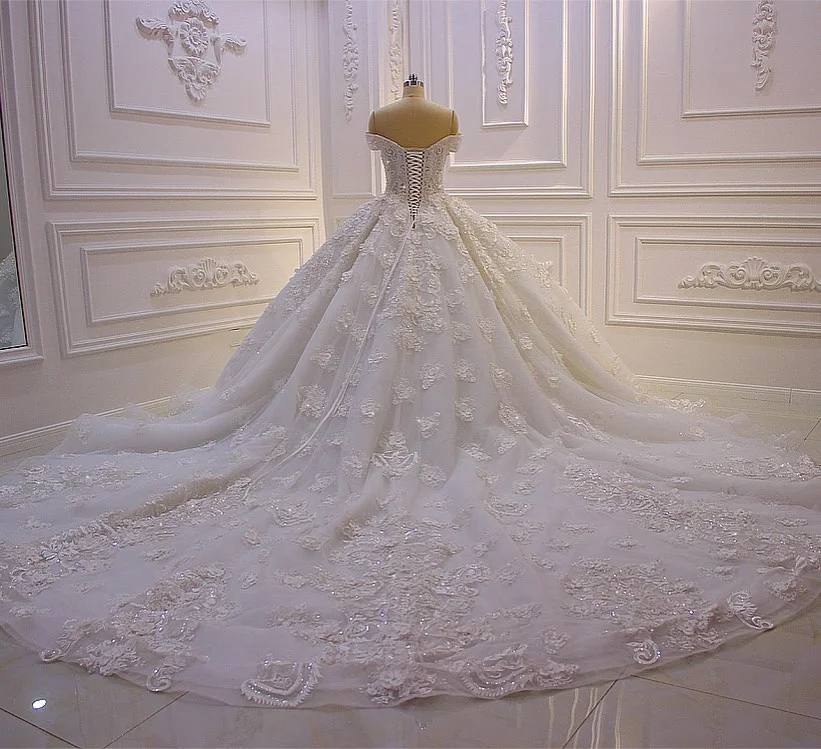 Elegant Wedding Dresses Sweetheart One-shouder Appliques Draped Lace up Backless Marriage Bride Gown