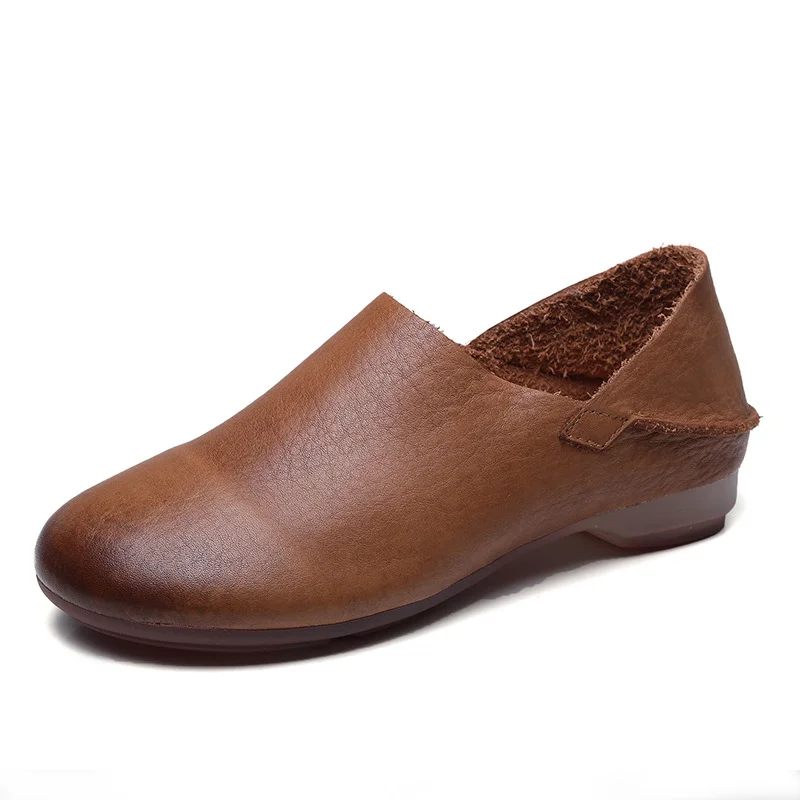 Yyvonne Layer Of Cowhedel Flat Soft Sole Single Shoes Spring Mori Literature And Art Retro Leather Hand-Sleeve Women's Shoes Breathable Deodorization