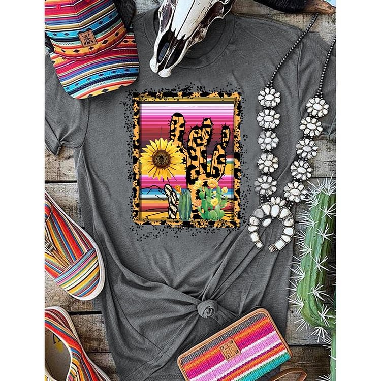 ANB - Leopard sunflower cactus Retro Tee-06148