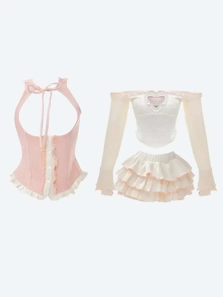 Brownm Top & Mini Skirt Two Piece Set