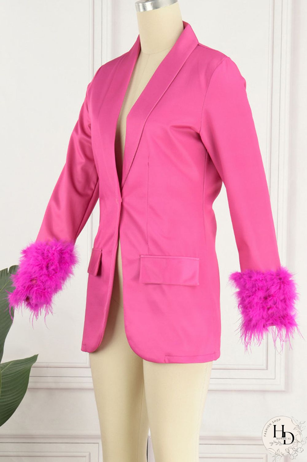 Black Casual Solid Patchwork Buttons Feathers Turn-back Collar Outerwear