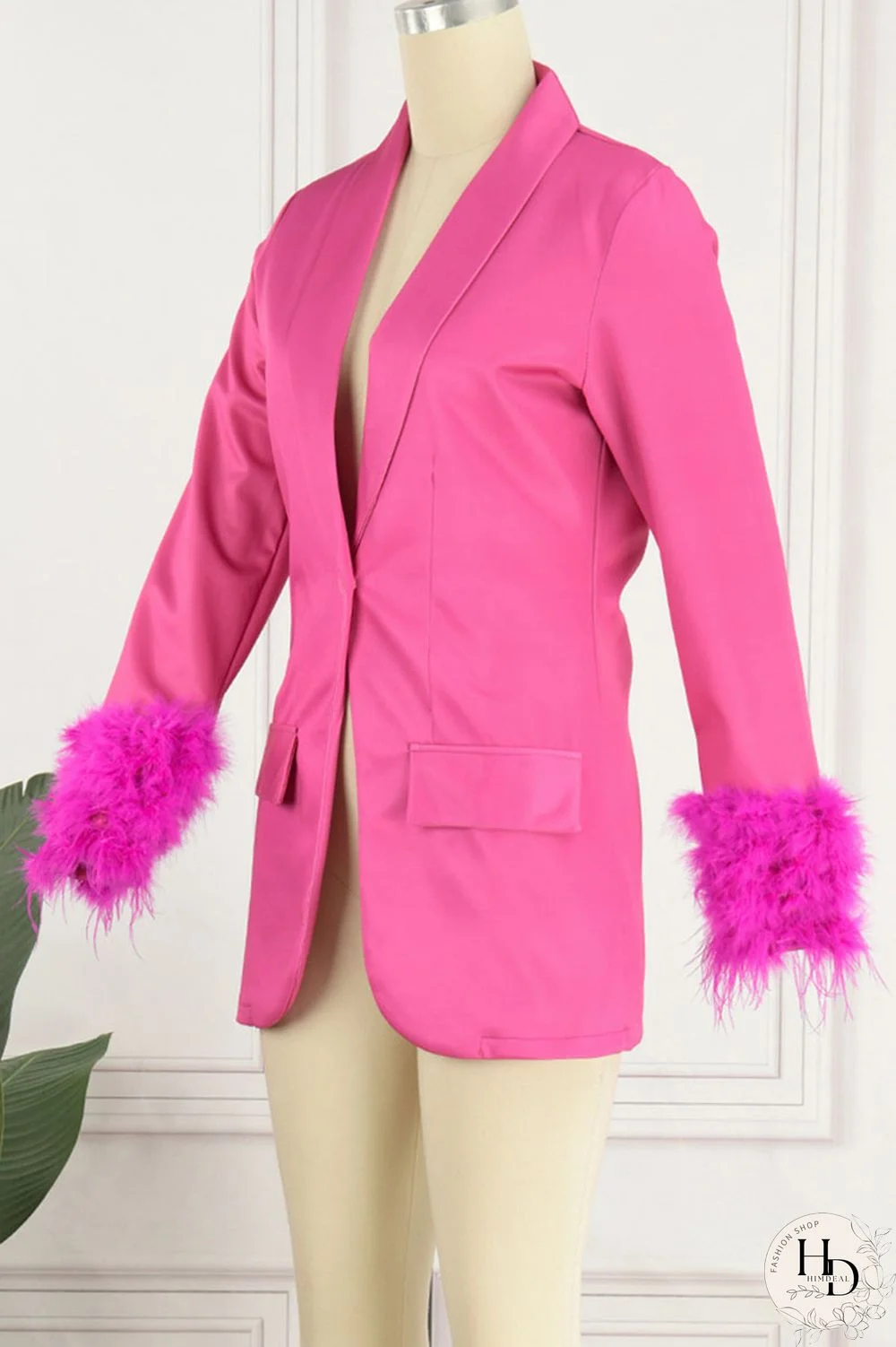 Black Casual Solid Patchwork Buttons Feathers Turn-back Collar Outerwear