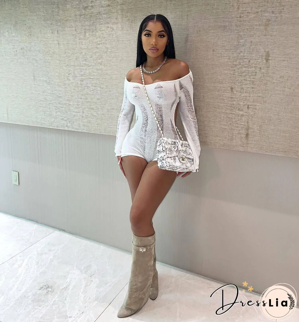 Slash Neck Long Sleeve Backless Sexy Rompers