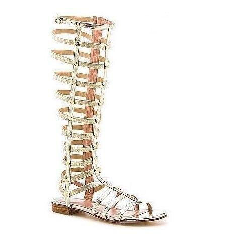 GOOSHOE Black Beige Gold Hollow Out Knee High Sandals Boots Woman Zipper Buckle Rivets Flat Long Boots
