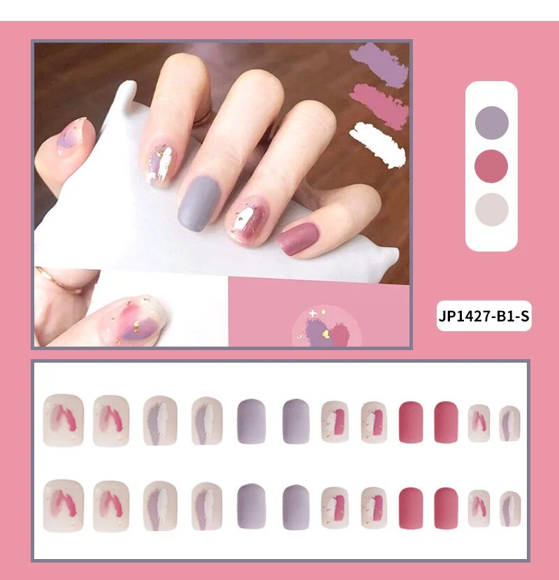 24pcs Hit Color False Nails Art Tips Daily Press on Nails with Glue Full Cover Detachable Fake Nail Professional Nail Art Tool