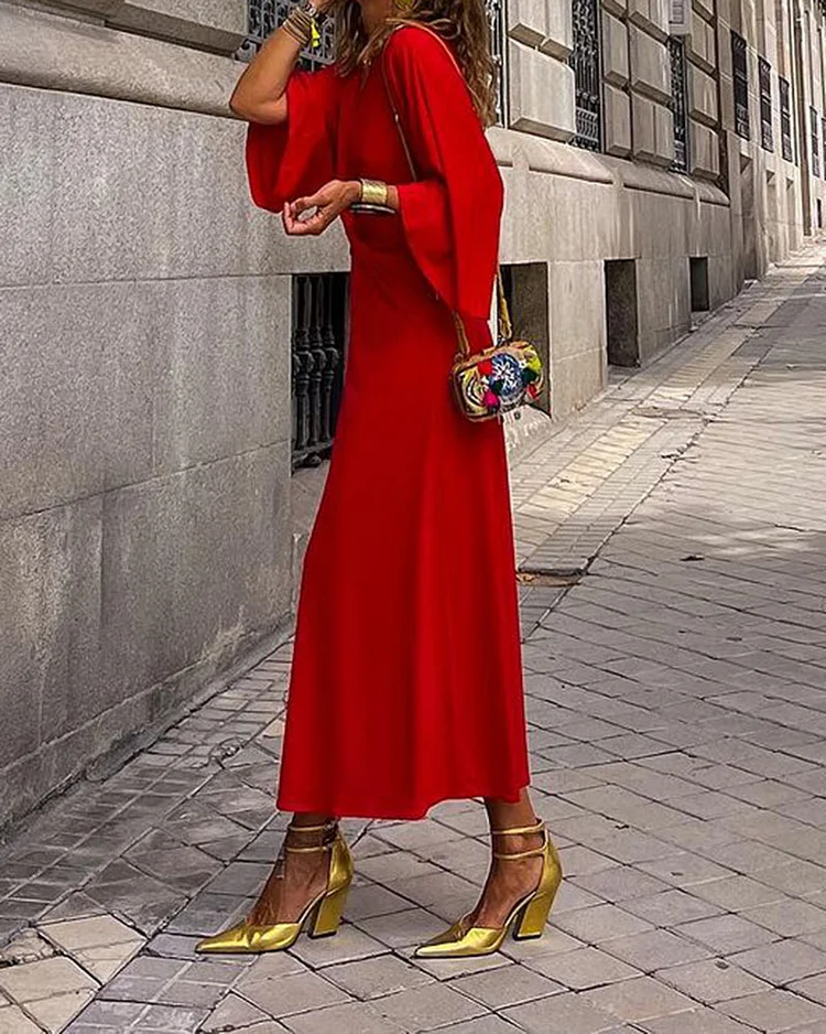Red Sexy V-Neck Waist Dress