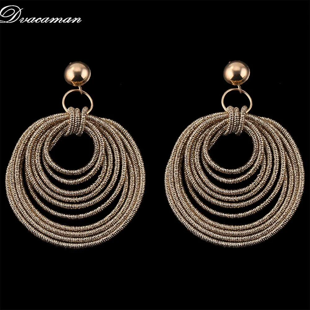Dvacaman Bohemain Multilayer Round Alloy Drop Earrings Women 2019 New Trendy Maxi Earrings Statement Jewelry Party Gifts Female