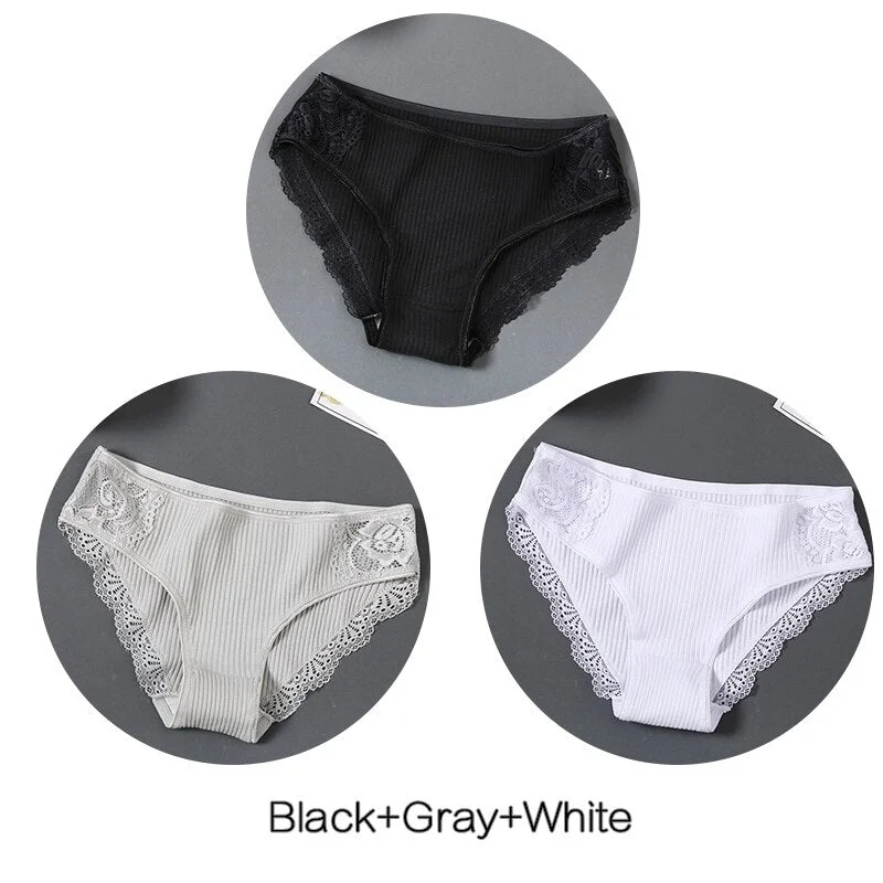 FINETOO M-XL Women Cotton Underpants Sexy Lace Panties Low-rise Briefs for Girls Comfortable Underwear 2020 Female Lingerie New