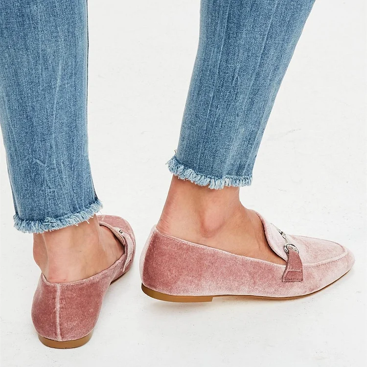 Pink Velvet Pointed Toe Flats Loafers Vdcoo