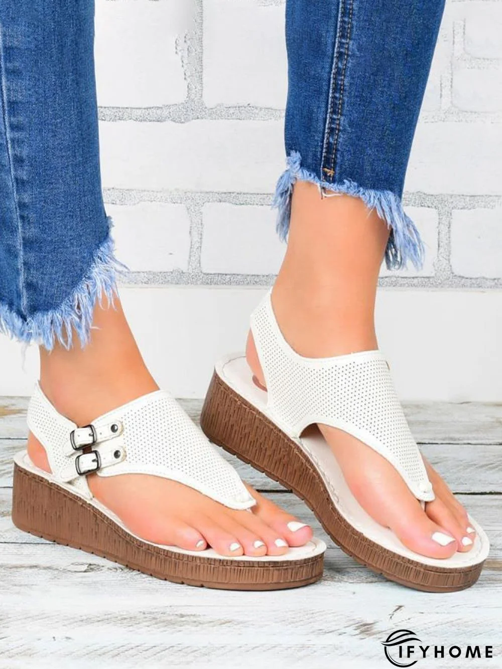 Retro Cutout Breathable Leather Thong Sandals | IFYHOME