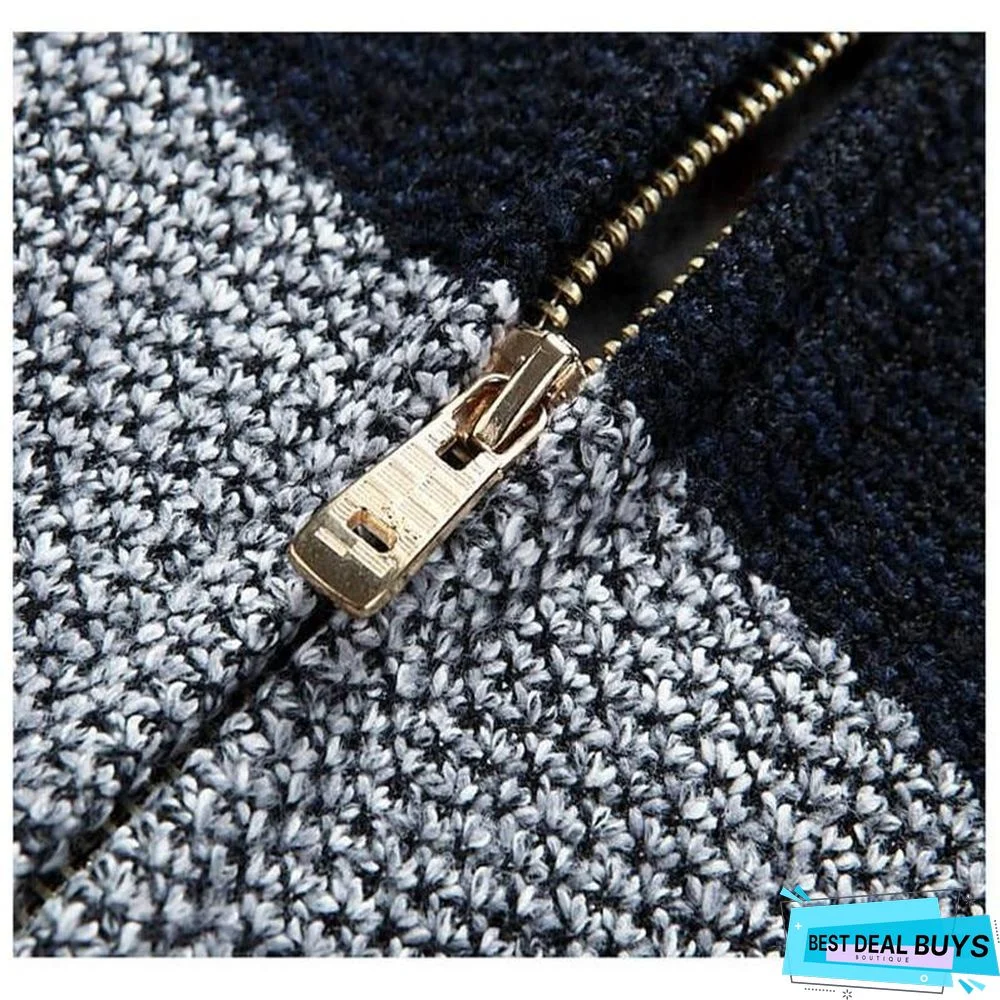 Men Thick Cardigan Coats Gradient Knitted Zipper Jackets