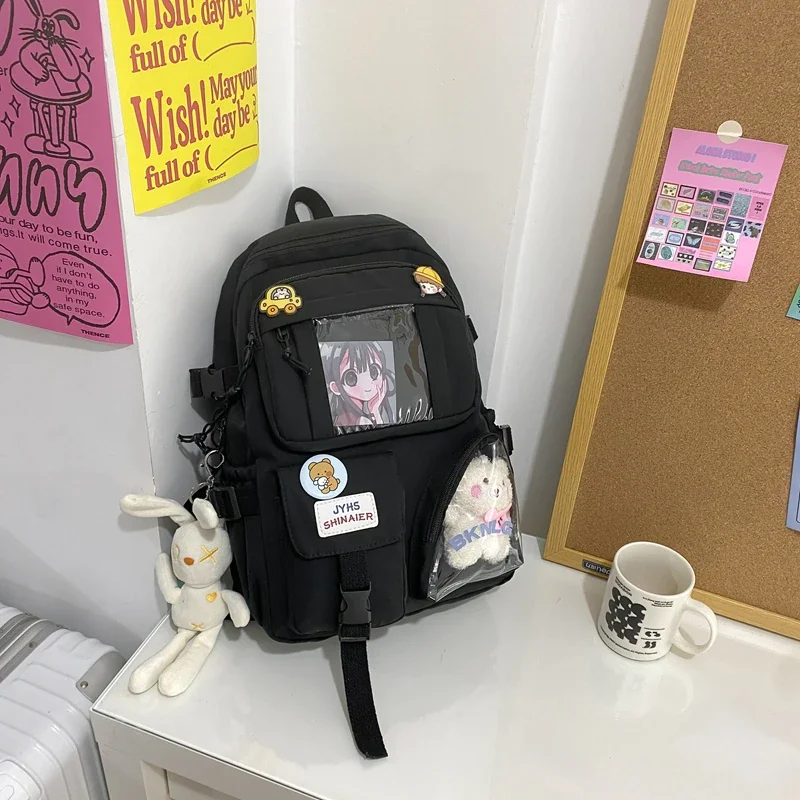 Pongl New Cute Women Backpacks Waterproof Multi-Pocket Nylon School Backpack for Student Female Girls Kawaii Laptop Book Pack Mochilas
