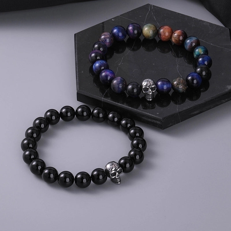 Hip-Hop Skull Agate Beaded Halloween Unisex Bracelets
