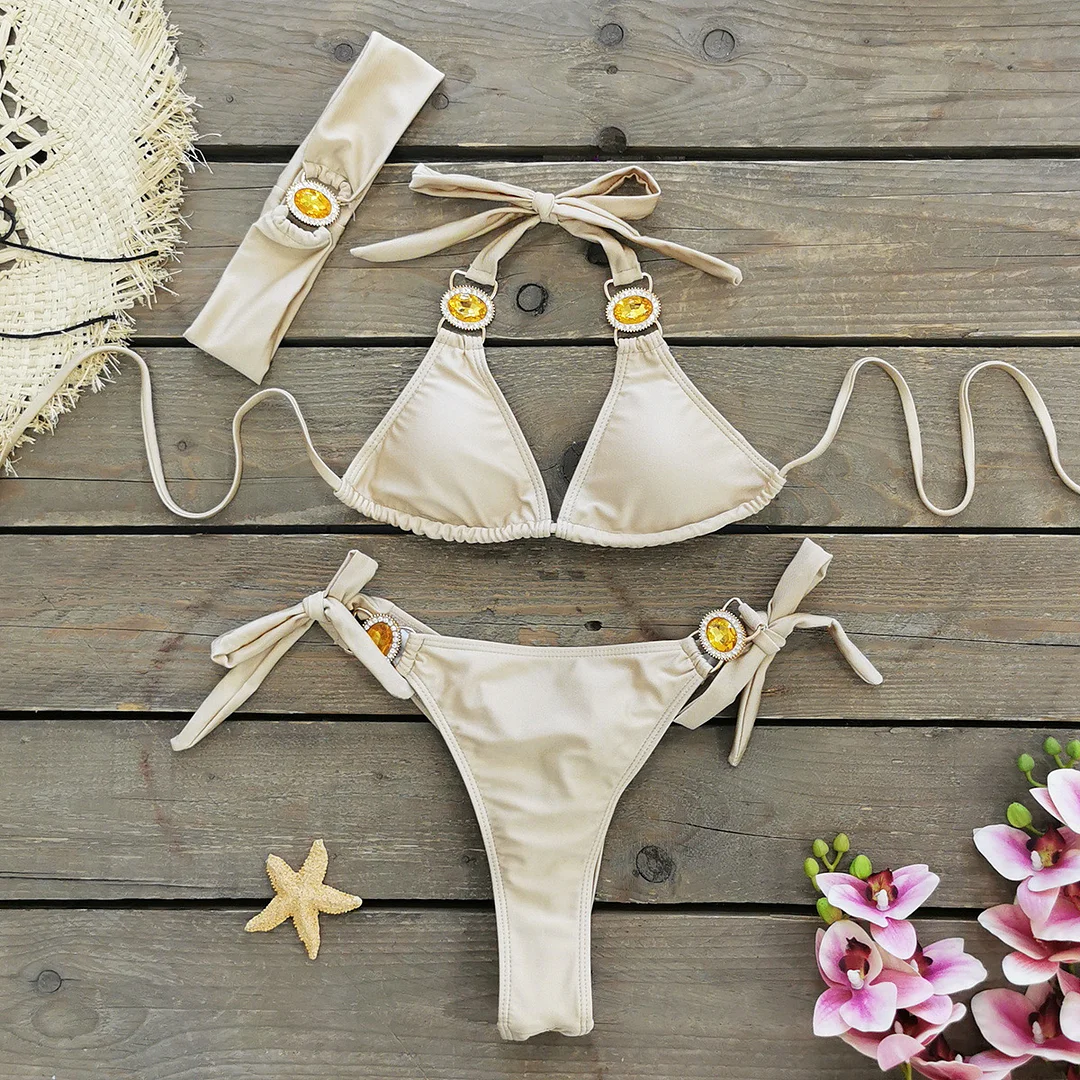 Uveng Three-Point Strap Bikini Split Swimsuit Woman 2025 New Multi-Color Bikini Export