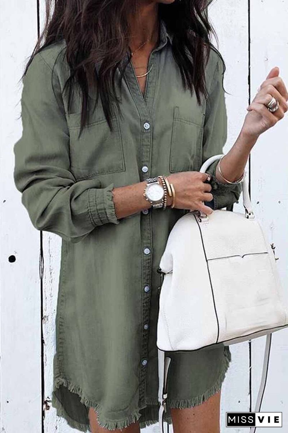 Loose Button Design 4 Colors Denim Tops