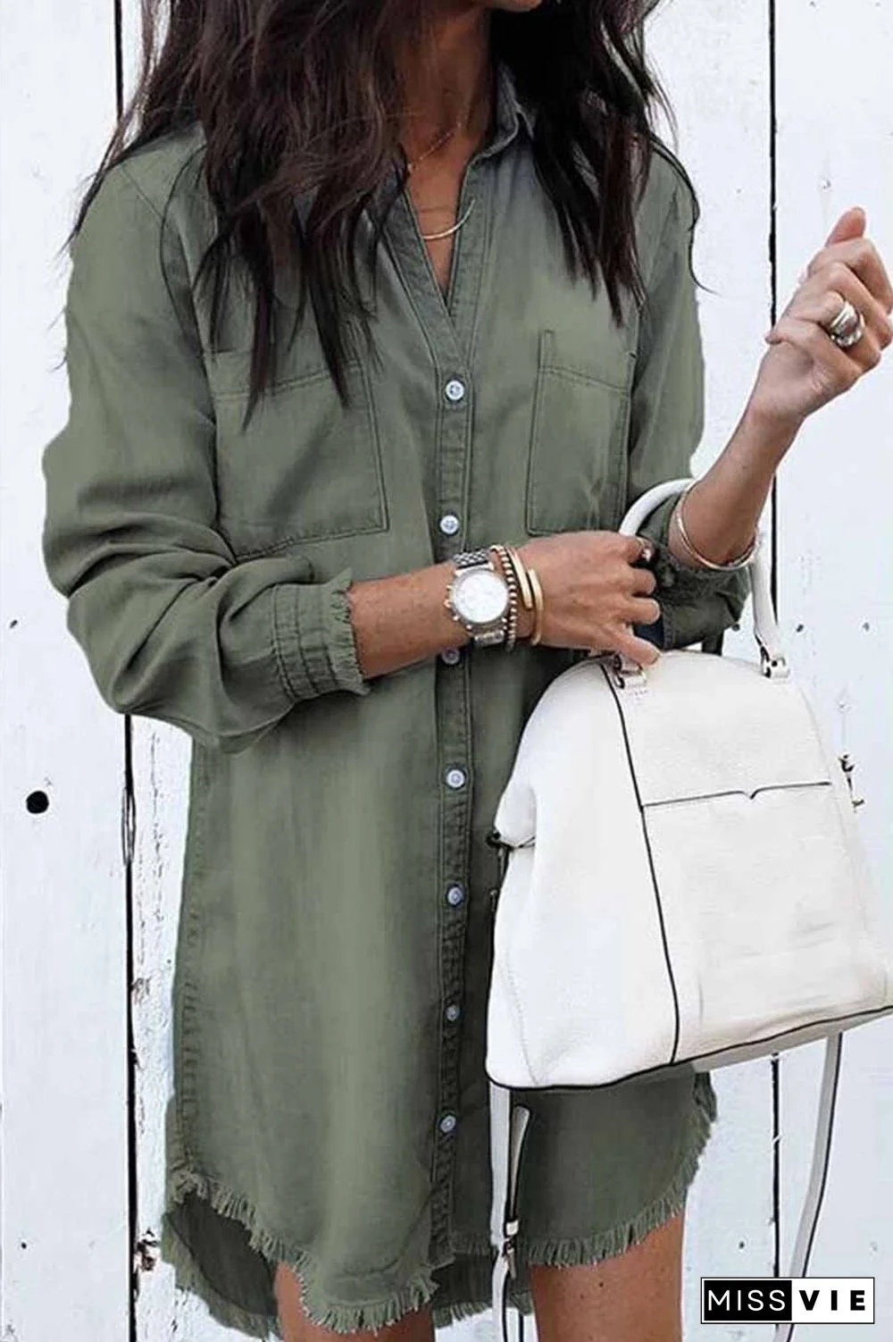 Loose Button Design 4 Colors Denim Tops