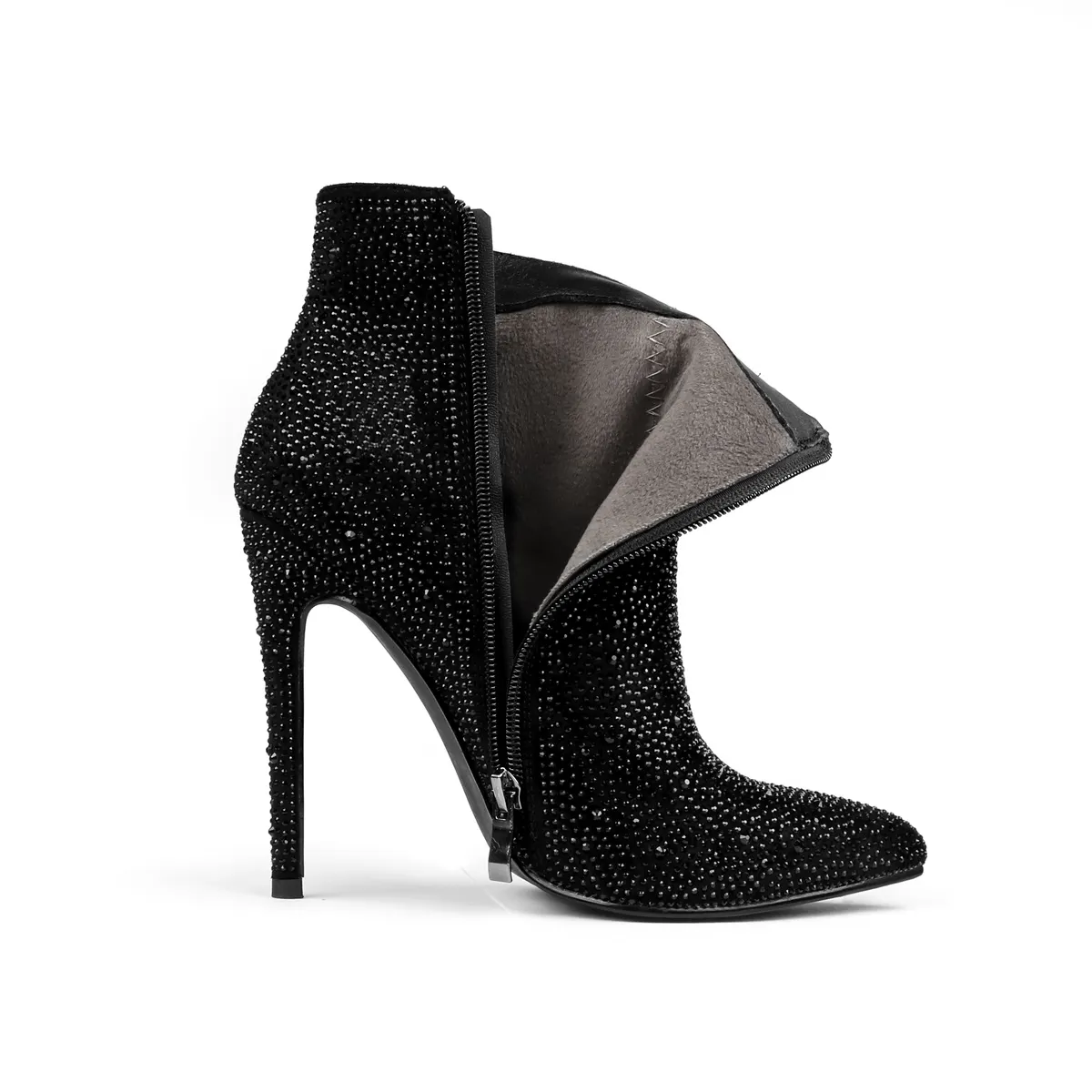 100mm/120mm Women's Rhinestone Ankle Boots with Closed Pointed Toe  Stilettos Autumn  Warm Dress Booties -vocosishoes