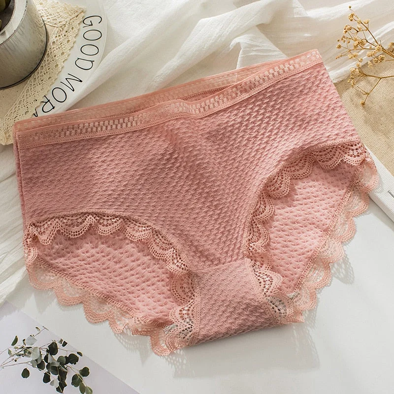 Women's Cotton Underwear Sexy Lace Panties Med Waist Seamless Briefs Plus Size Fashion Invisible Underpants Female Sexy Lingerie